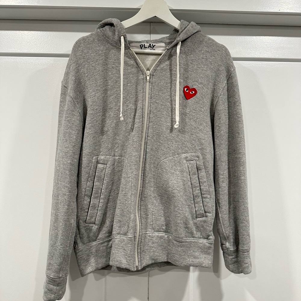 Comme des Garçons PLAY - Heathered Signature Logo Patch Jersey Hoodie - Size M